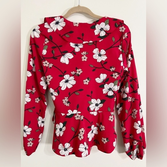 LYDELLE Floral Ruffle Wrap Top Dogwood Blossoms Office Contemporary Size Medium - Picture 3 of 12